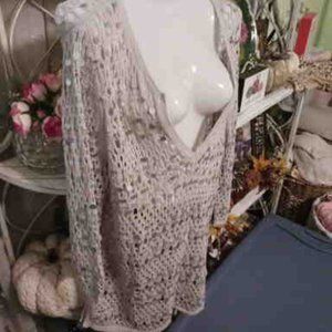 Chico's Size 2 Grey Overlay Top